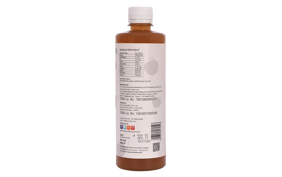 Nutriwish Apple Cider Vineger, with Mother Vinegar and Honey   Bottle  500 millilitre